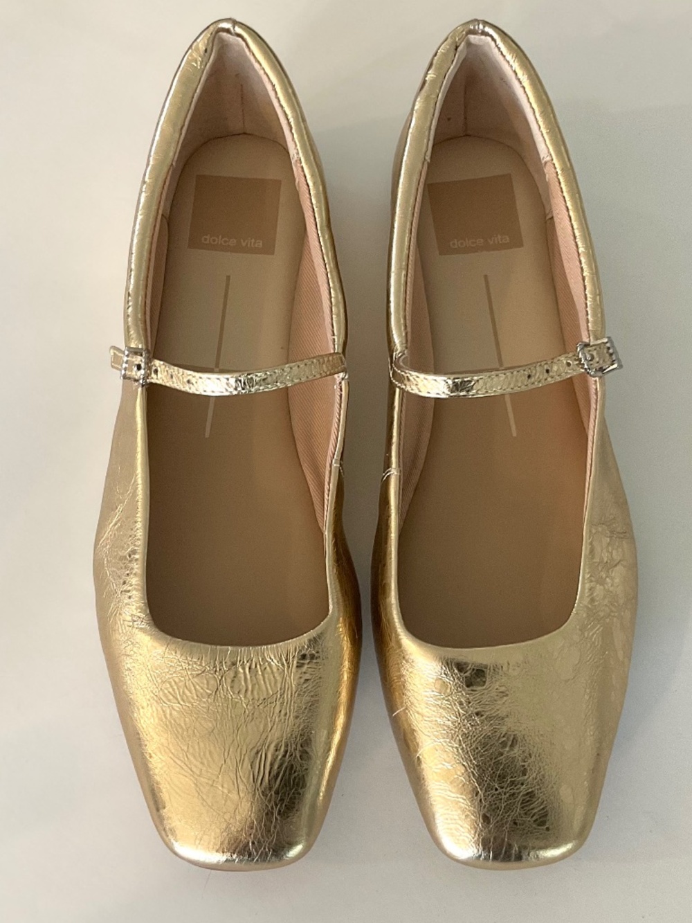 DOLCE VITA Reyes Gold Distressed Leather Mary Jane Ballet Flats in Gold Size 7.5